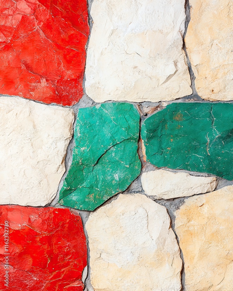 Poster textures of the mexican flag blending in with natural elements in a minimalistic composition