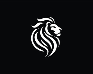 White Color Lion Head Logo Design Vector Template.