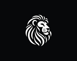 White Color Lion Head Logo Design Vector Template.