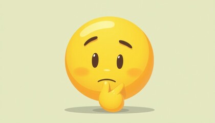 Fototapeta premium Emoticon expressing curiosity and contemplation with a cheerful yellow background