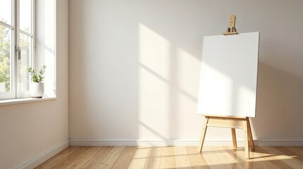 Sunlit Room with Blank Canvas on Easel Ready for Artistic Expression