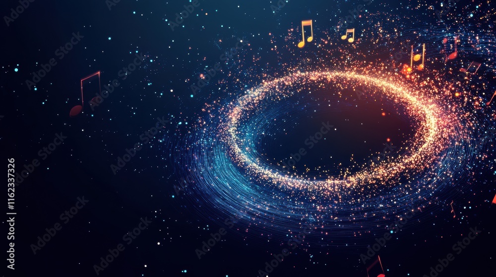 Leinwandbilder 3D galaxy visualization of stars creating a spiral resembling sound waves in a cosmic setting. Generative AI