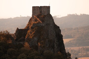 Aerial view of medieval castle Trosky. Czech Republic.