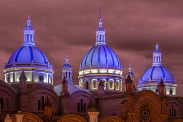 New Cathedral domes of Cuenca at night, Ecuador.