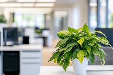 A vibrant plant in a modern office setting, enhancing the workspace.