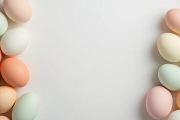 flat easter card with pastel-colored egg patterns along borders positioned on bright white surface