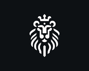 White Color Lion Head Logo Design Vector Template.