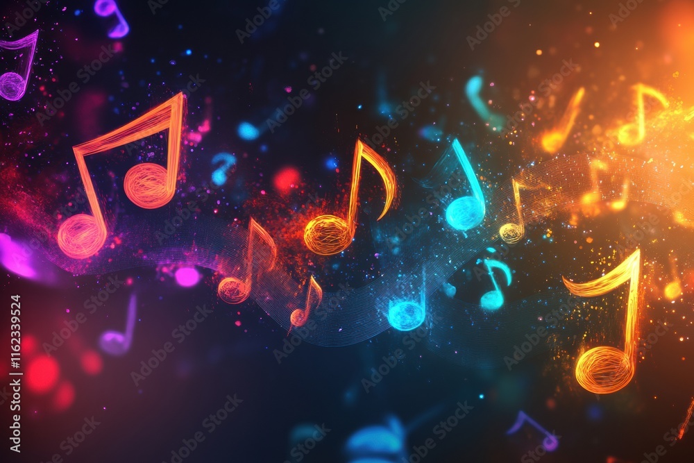 Leinwandbilder vibrant 3d music notes floating in colorful bursts of light creating a lively atmosphere. generative