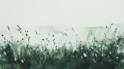Obraz premium Vibrant watercolor grass field with delicate wildflowers in soft green tones
