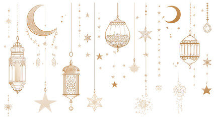 Fototapeta premium Charming Ramadan Decorative Elements isolated transparent background