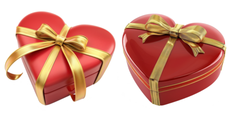red heart shaped gift box isolated on transparent background