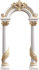 Ornate 3D White and Gold Archway Illustration. transparent background