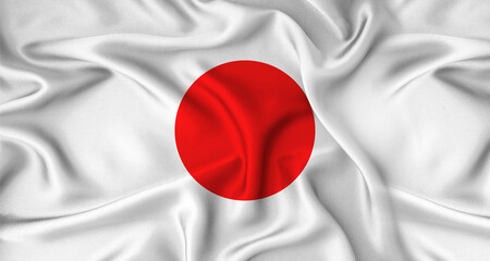 Close up of flag of Japan with cloth texture. Realistic Japan flag waving © IHERPHOTO