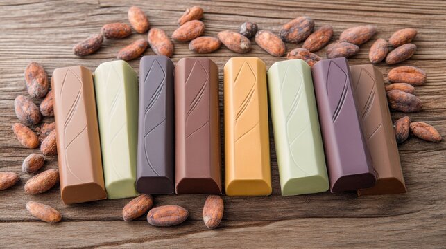 artisanal chocolate bars with unique flavors, wrapped in elegant handmade packaging