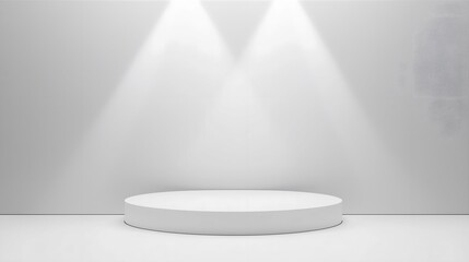 a round podium for showcasing products on it mockup, upper light source, neutral colors