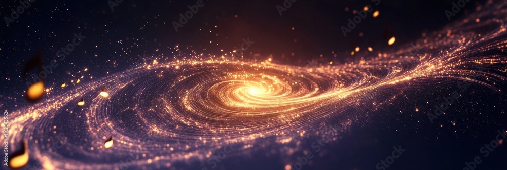 Aufkleber 3D galaxy visualization depicting swirling stars creating a mesmerizing sound wave spiral in cosmic space. Generative AI