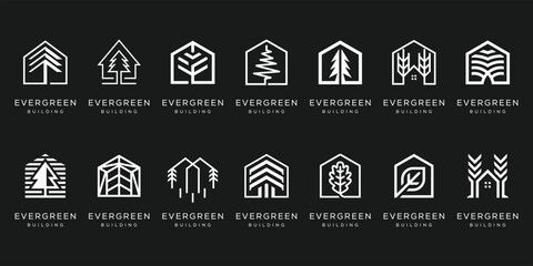 Fototapeta premium set of collection pine tree house home building logo design. evergreen vector icon template