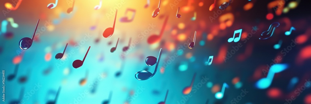Leinwandbilder colorful 3d music notes floating in vibrant background depicting joy and creativity. generative ai