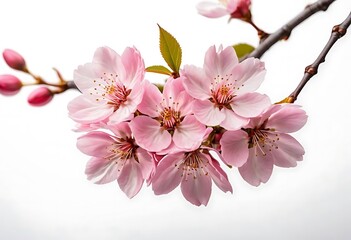 The image shows blooming flowers and buds against a white background