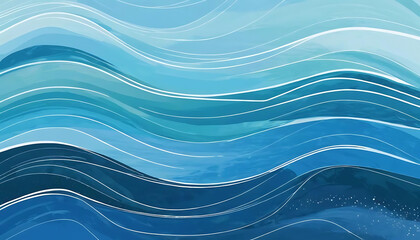 Fototapeta premium Abstract Blue Ocean Waves Watercolor Style Painting