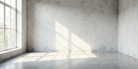 Obraz premium Sunlit Empty Room with Concrete Walls and Floor, Ideal for Interior Design and Architectural Visualization