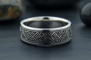 Silver Ring with Intricate Geometric Band Design