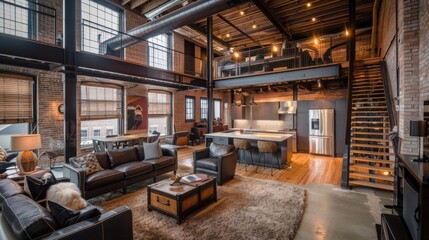 Stunning Industrial Loft Apartment Design: Exposed Brick, Metal Beams, and Open Floor Plan