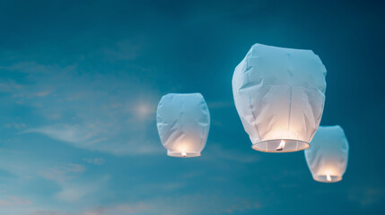 Fototapeta premium Floating lanterns illuminate the night sky during a cultural celebration