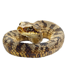 Fototapeta premium Venomous Hognose Snake Coiled, Closeup, White Background, Reptile, Wild, Nature