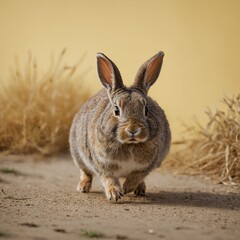 Fototapeta premium A hedgehog curled into a ball on a soft brown background.