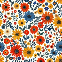 Vintage floral pattern featuring wildflowers, perfect for background designs and textiles