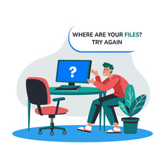 A flat illustration of character try to recover his lost files 