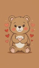 Fototapeta premium Cute bear surrounded by colorful hearts and balloons for a joyful celebration of love