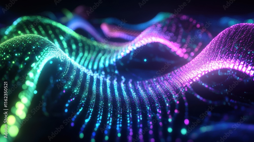 Fototapete vibrant 3d sound waves create a mesmerizing abstract landscape of colors and movement at night. gene