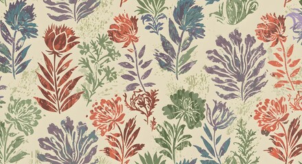 Vintage Seamless floral pattern with leaves. Abstract stylish background with stylized petals