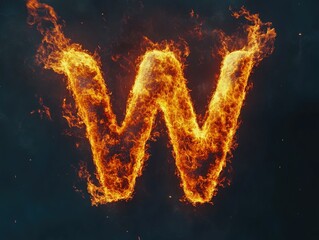 Fototapeta premium Fire letter W on black background