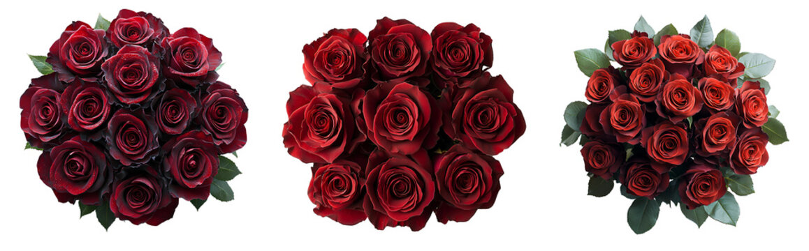 bouquet of red roses top view set png. bouquet of roses as romantic gift for Valentine's Day or other holiday and celebrations isolated. red roses png. romantic gift of love bouquet of flowers png