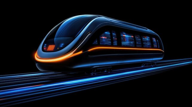 Futuristic maglev train in motion high-tech transport digital interface night setting dynamic perspective