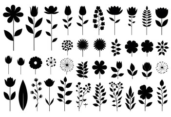 grid of various black floral silhouettes, including flowers and leaves, is shown as a thumbnail for graphic resources within a website interface