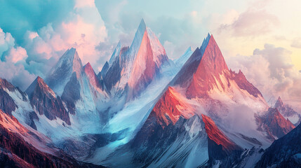 Majestic mountain range bathed in soft pastel colors during twilight hours