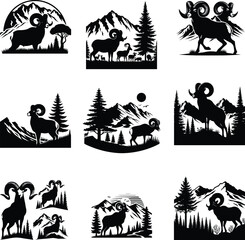Fototapeta premium Nature Scene Rocky Mountain Big Horn Sheep Svg, sheep clipart,buffalo svg
