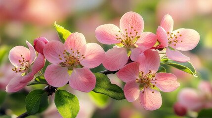 Obraz premium Spring blossoms fill the garden with vibrant pink flowers and greenery