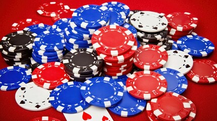 A colorful assortment of poker chips on a table.