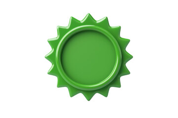 A vibrant green seal with a serrated edge, featuring a circular center designed for customization or branding.