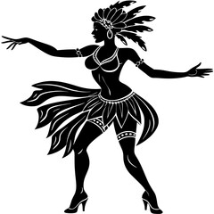 Tribal Dancer Silhouette with Feathered Wings and Headdress Illustration