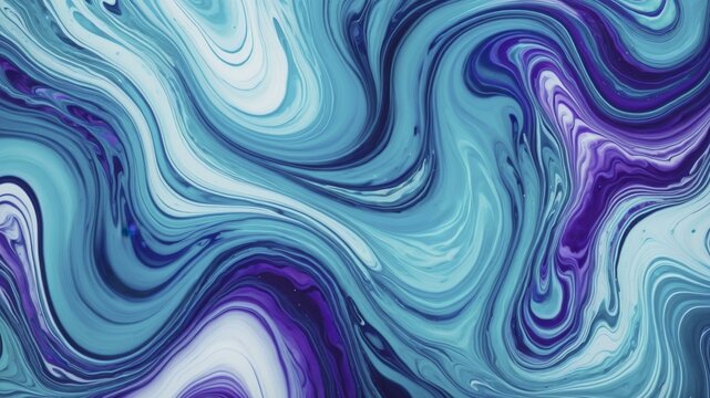 Abstract digital artwork featuring swirling patterns in teal, turquoise, purple, and white hues