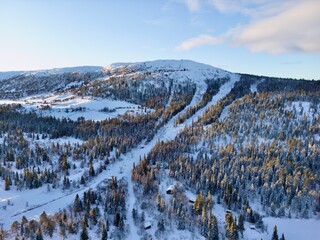 Valsfjell and the ski lift at Gålå on a cold winter day