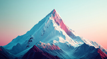 Majestic snow-capped mountain peak illuminated by soft pastel colors at sunrise