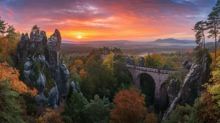 Saxon Switzerland's Majestic Sunset: A Panoramic View of the Bastei Bridge