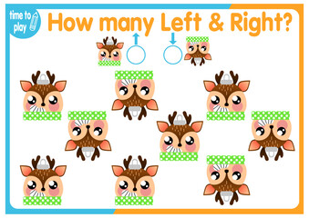 Naklejka premium children's educational game, tasks. count how many elements will be placed on the right and how many on the left. New Year. Christmas 